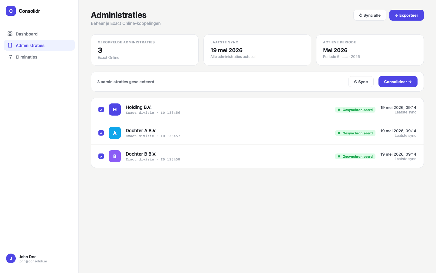 Consolidr administraties