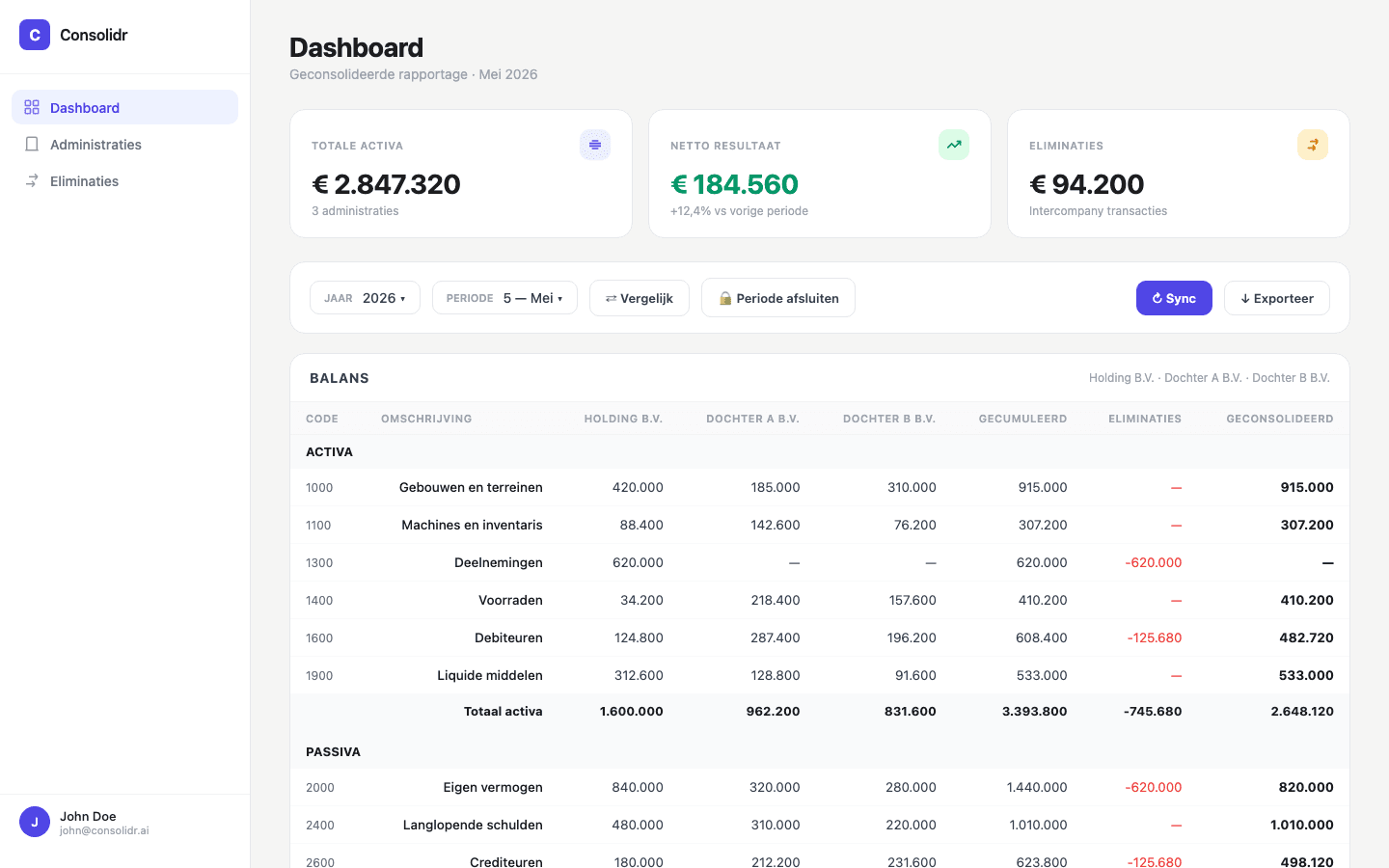 Consolidr dashboard